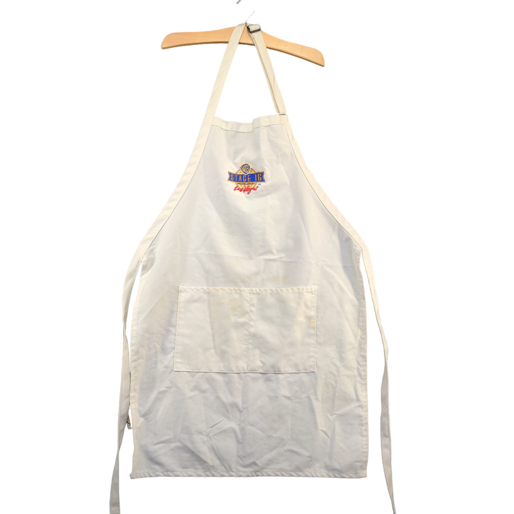 Fame Warner Brothers Stage 16 Restaurant Bib Apron White Pockets Tie Back